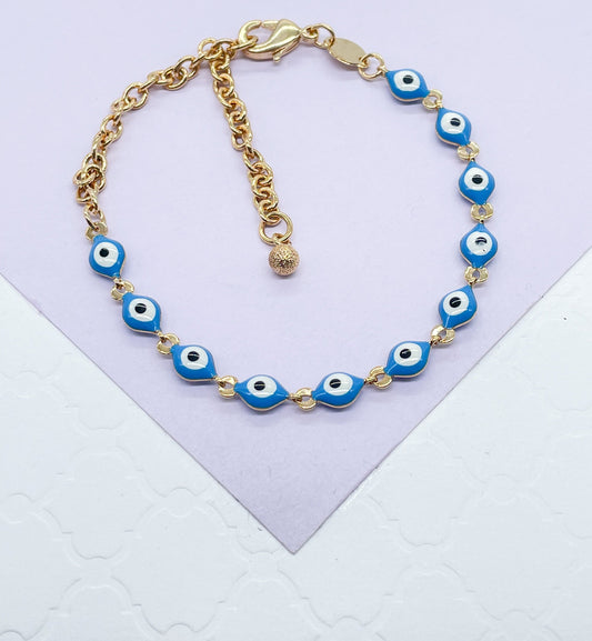 18k Gold Filled Blue or Red Color Evil Eye Bracelet And Necklace