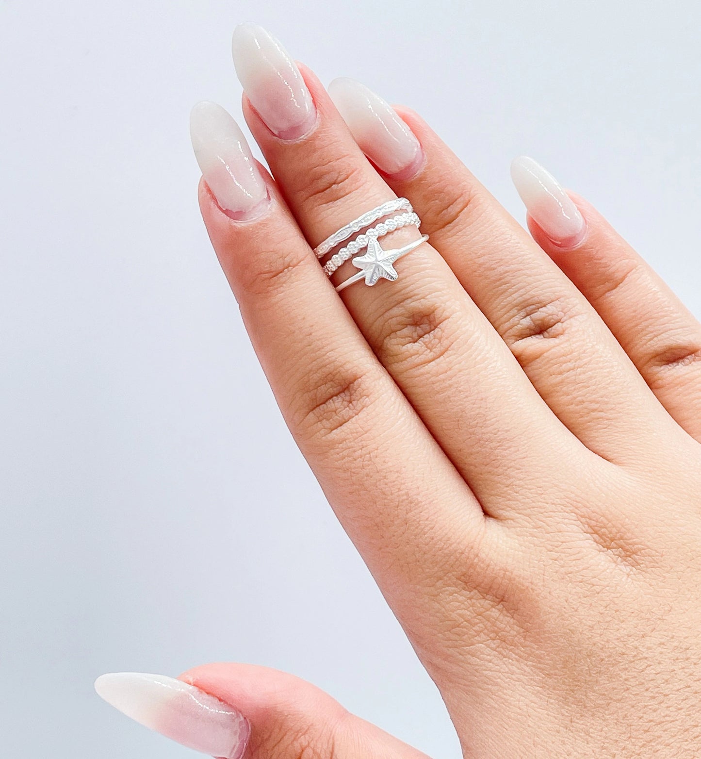 925 Sterling Silver Beach Themed 3 Rows With Star Fish Ring