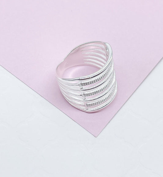 9.25 Sterling Silver textured and smooth Multi Rowed Ring