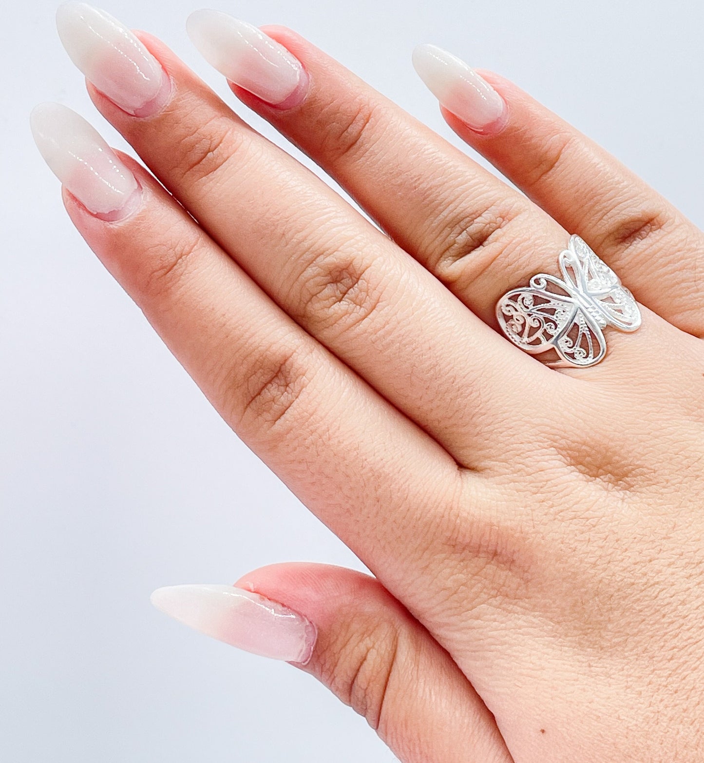 925 Sterling Silver Large Engraved Butterfly Ring