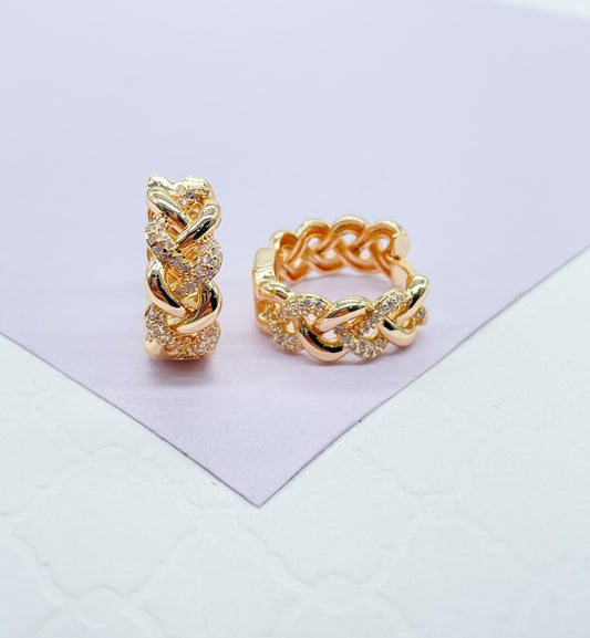 18k Gold Filled Pave Beaded Huggie Earrings