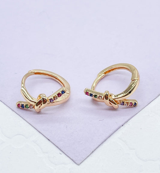 18k Gold Filled Thin & Colorful Knot Huggie Earring