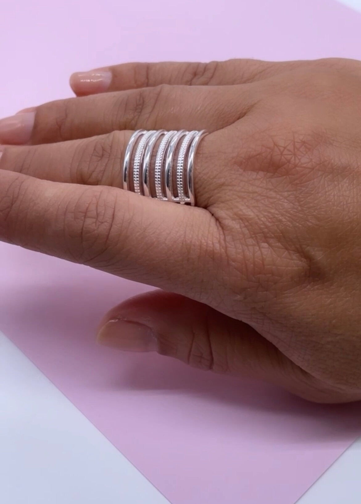 9.25 Sterling Silver textured and smooth Multi Rowed Ring