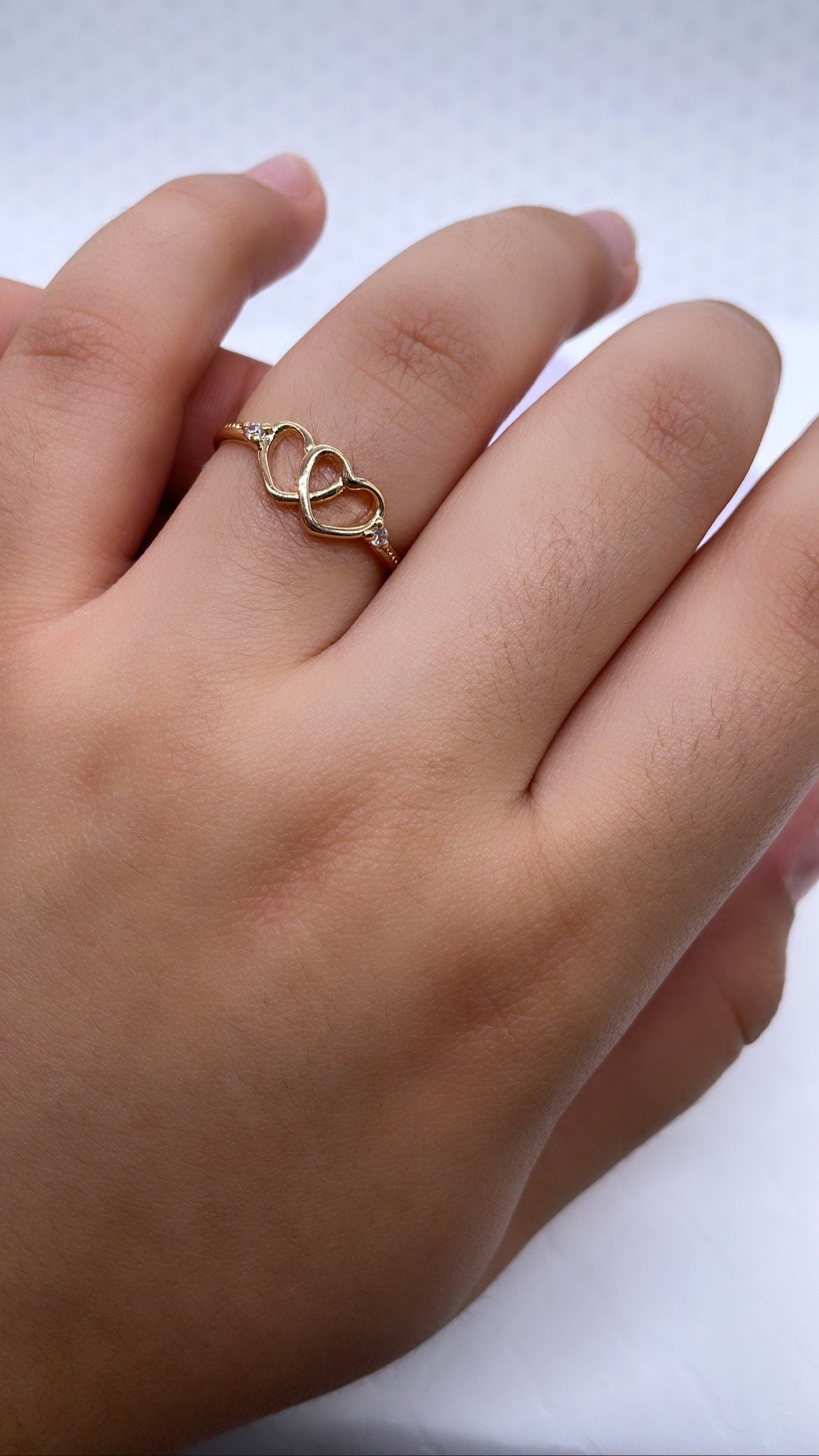 18k Gold Filled Smooth Plain Double Heart Ring