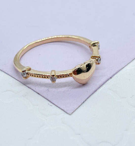 18k Gold Filled Plain Heart Ring With CZ Stones on Ring Band