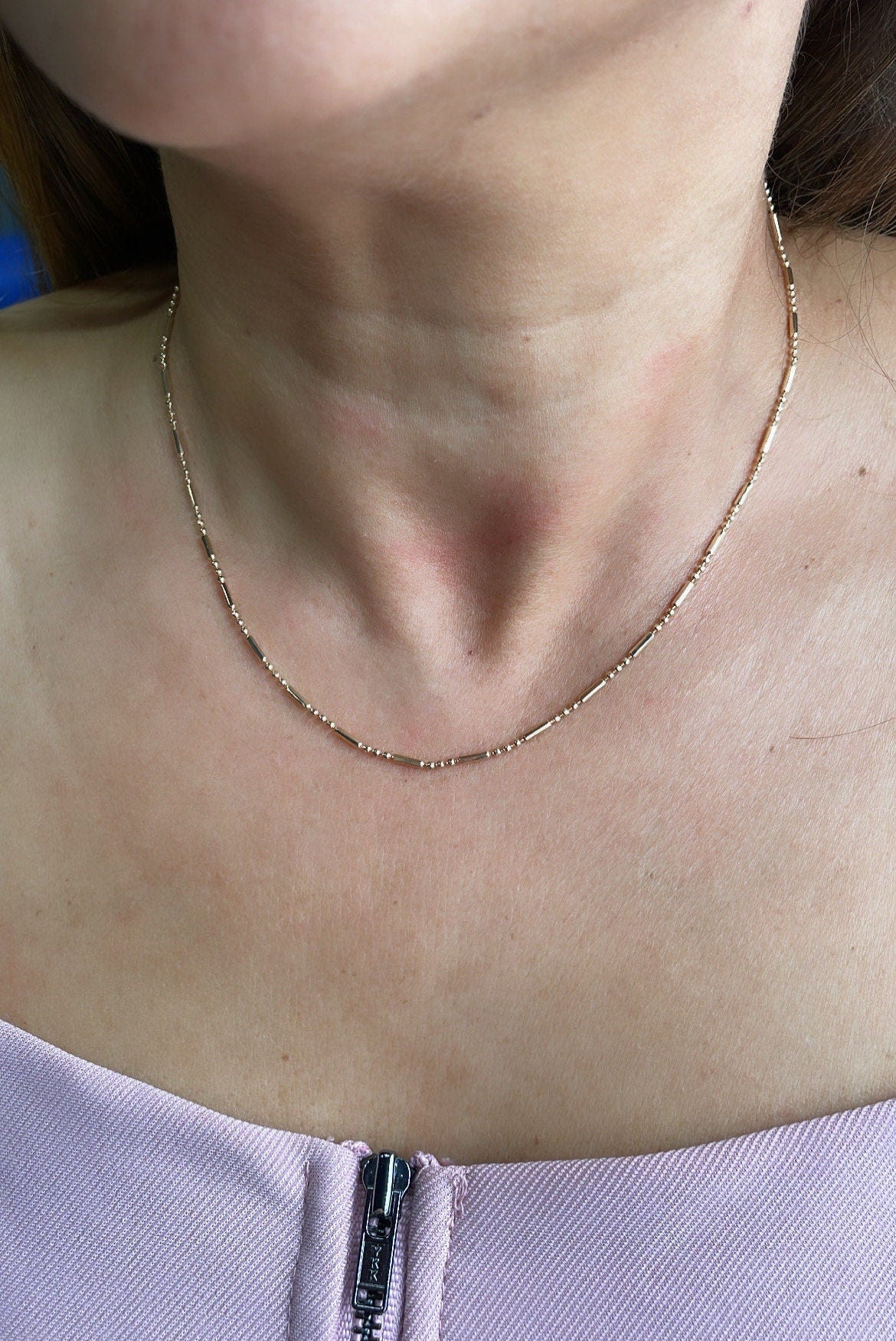 18k Gold Filled Dainty 3-Bead patterned Dash Dot Chain