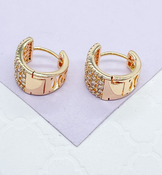 18k Gold Filled Chubby Huggies With Rowed Pave Stones