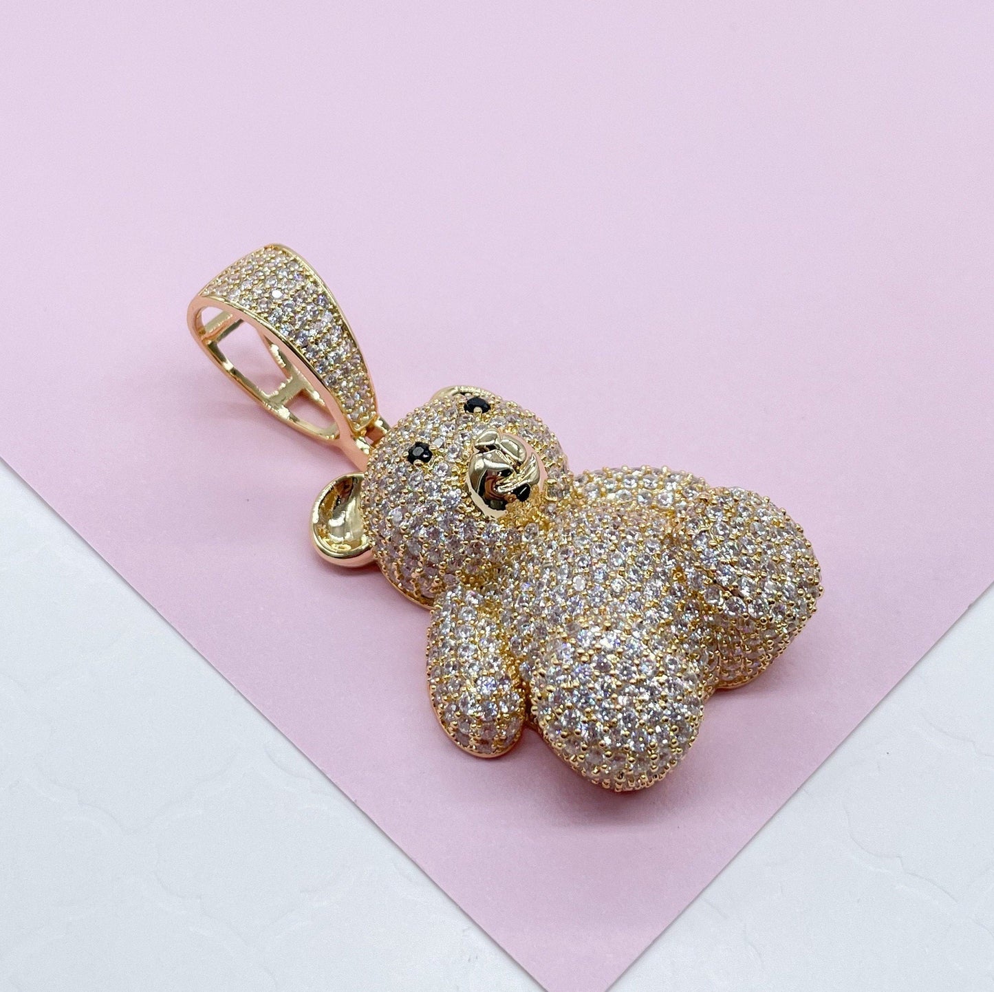 18k Gold Filled Puffy Micro Pavê Bear Pendant