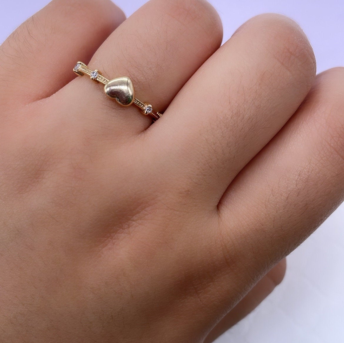 18k Gold Filled Plain Heart Ring With CZ Stones on Ring Band