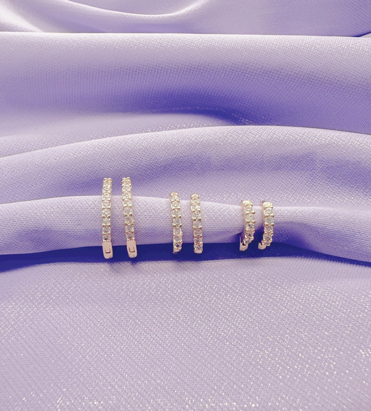 18k Gold Filled Set of 3 Simple CZ stone Huggie Earrings