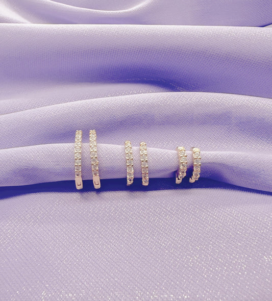 18k Gold Filled Set of 3 Simple CZ stone Huggie Earrings