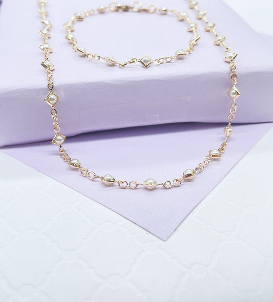 18k Gold Filled Diamond Shaped Gold Guard With Small Round Pearl Set