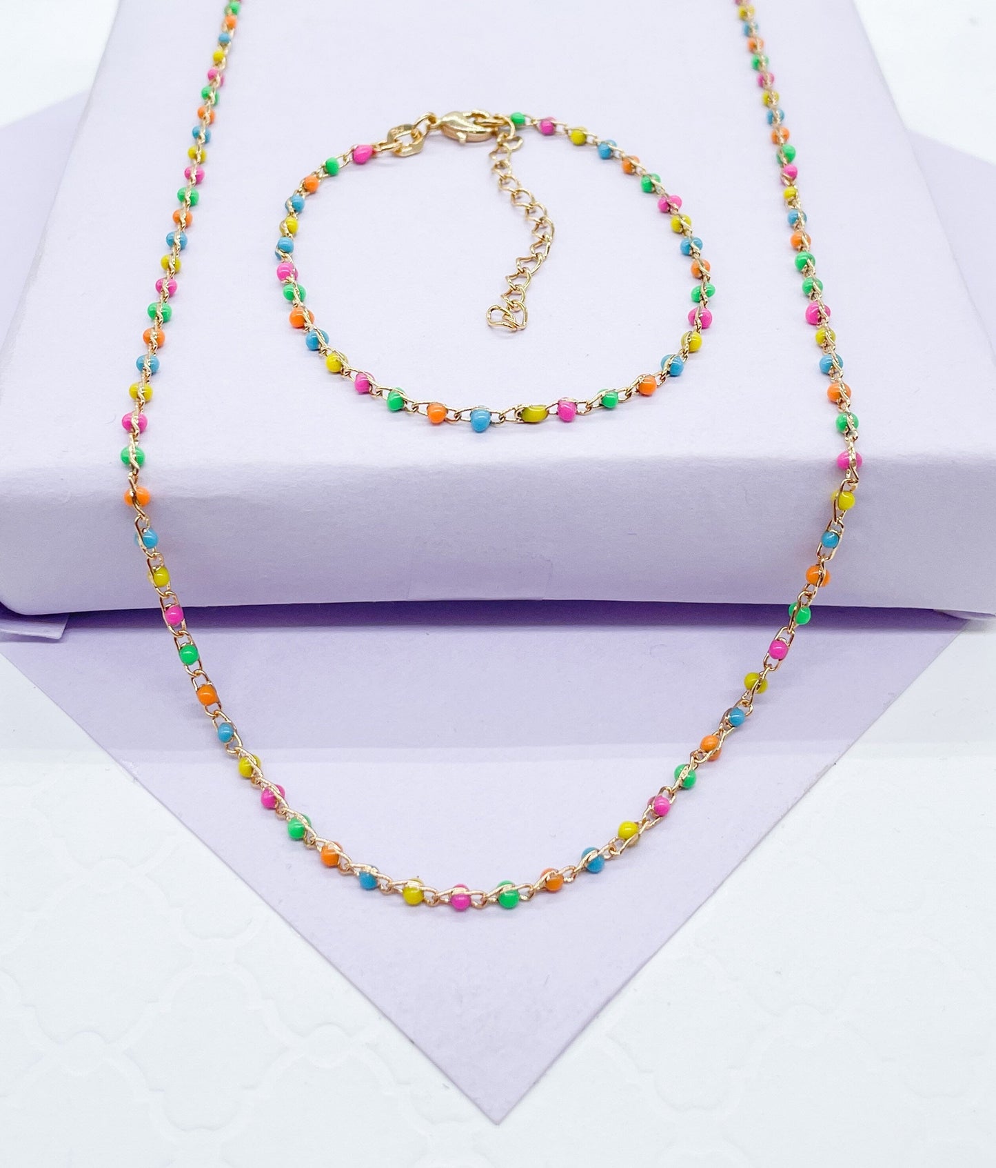 18k Dainty Colorful Small Bead Set