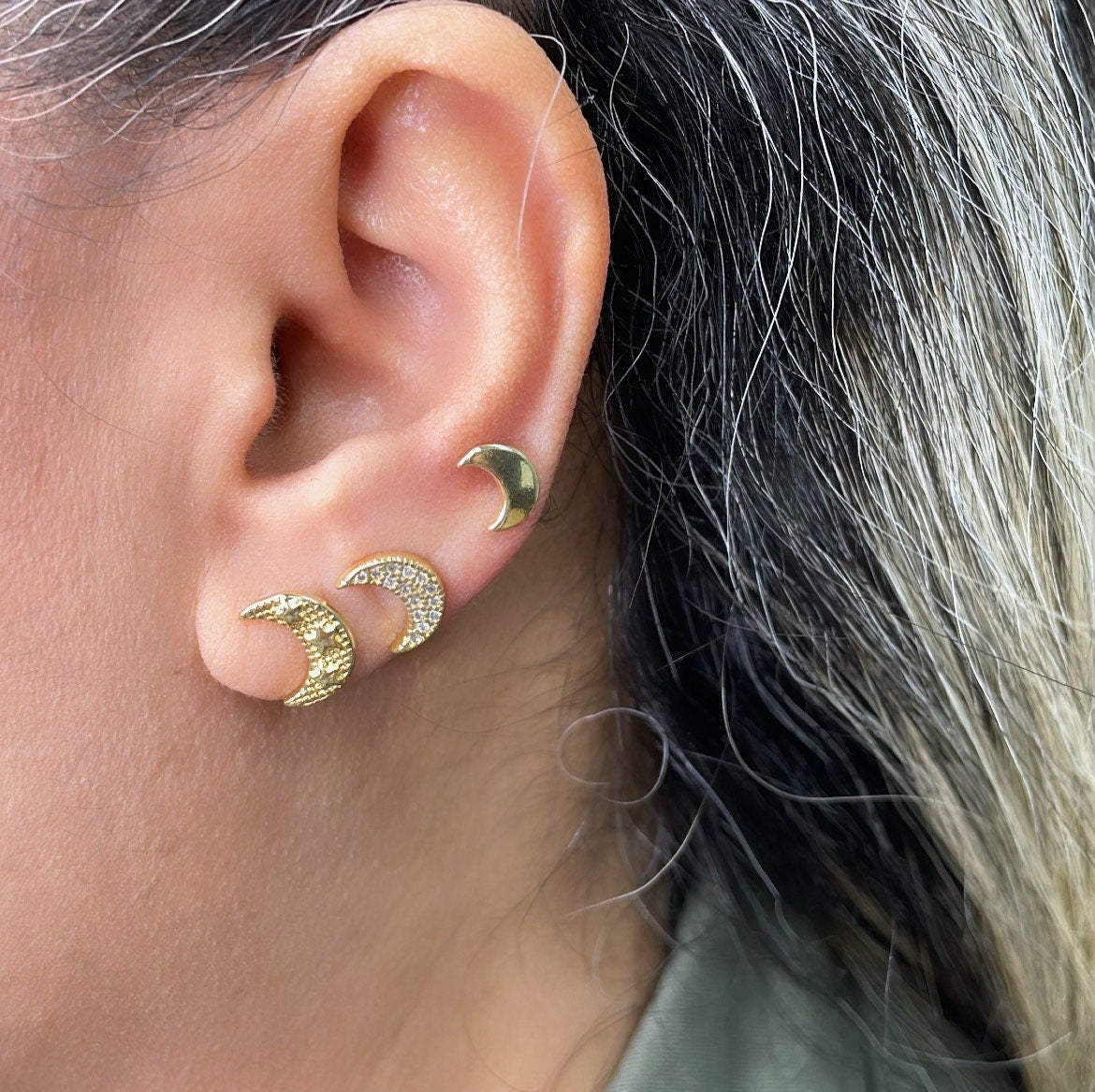 18k Gold Filled Set of 3 Moon Stud Earrings