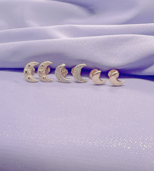 18k Gold Filled Set of 3 Moon Stud Earrings