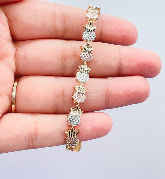 18k Gold Filled Tri-Colored Pineapple Bracelet