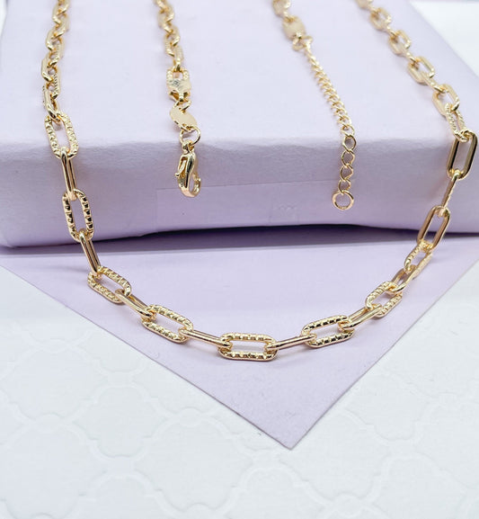 18k Gold Filled Paper Clip Chain with Layered Score Patterns
