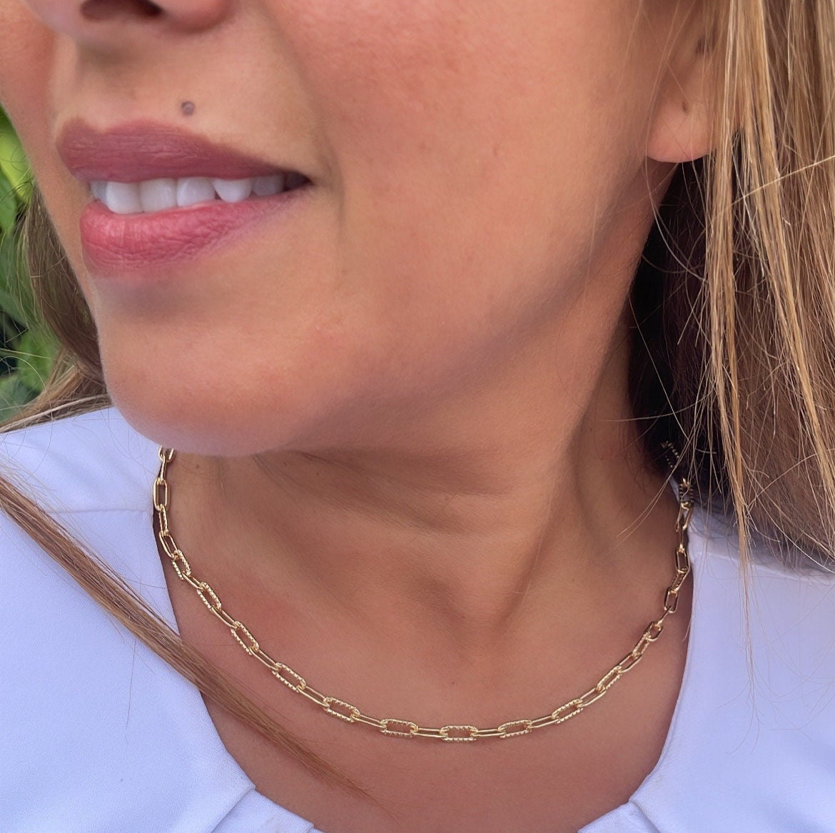 18k Gold Filled Paper Clip Chain with Layered Score Patterns