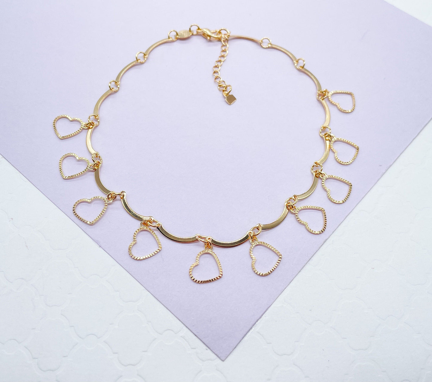 18k Gold Filled Dainty Heart Charm Anklet