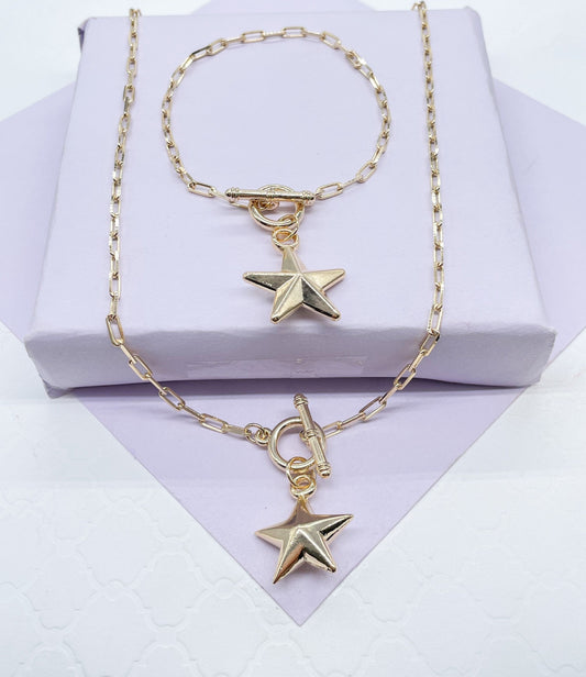 18k Gold Filled PaperClip Toggle Choker With Star Pendant