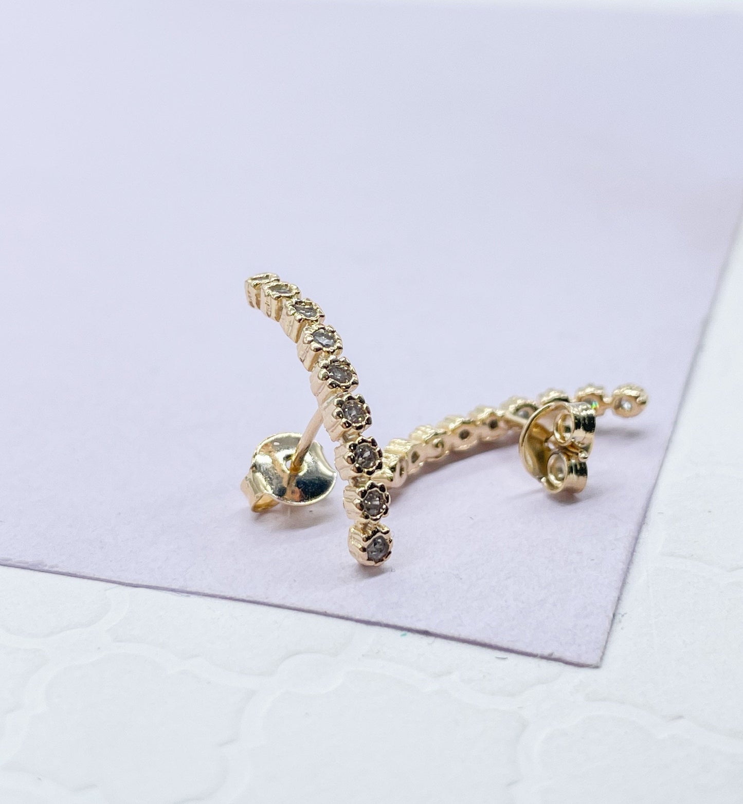 18k Gold Filled Dainty CZ Pave Line Stud Earring