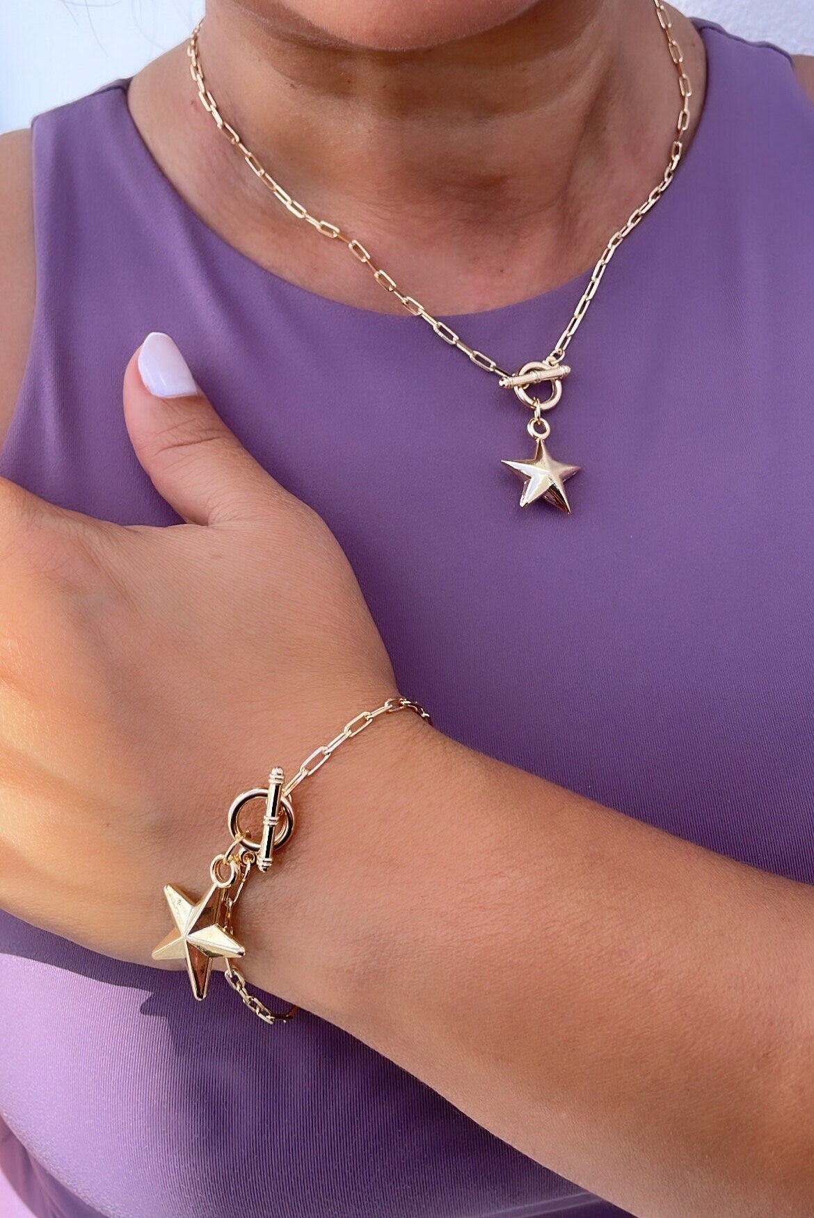 18k Gold Filled PaperClip Toggle Choker With Star Pendant