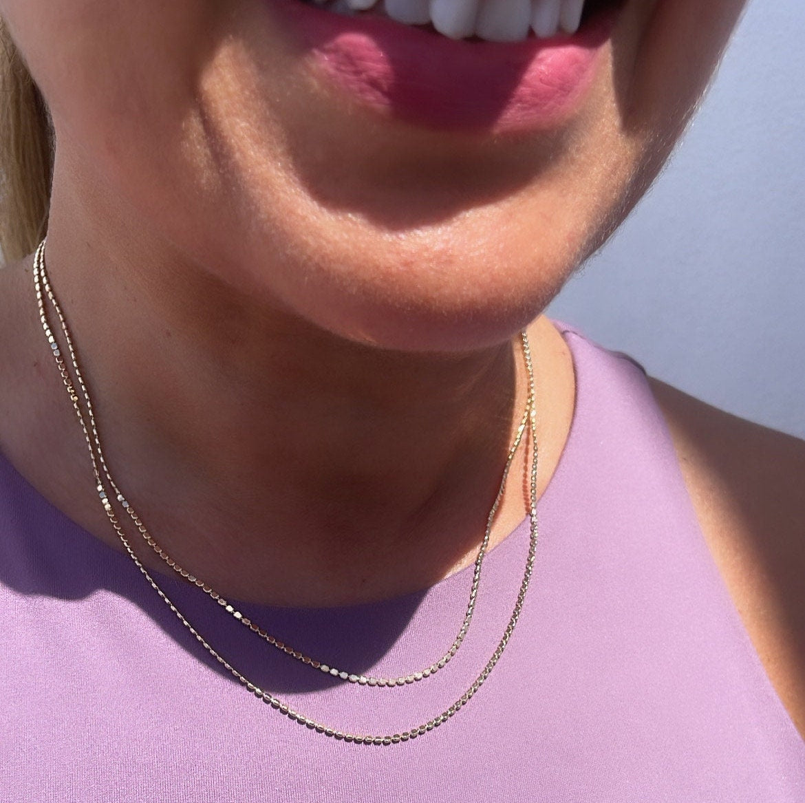 18k Gold Filled 1.6mm Dainty Flat Beaded Chain