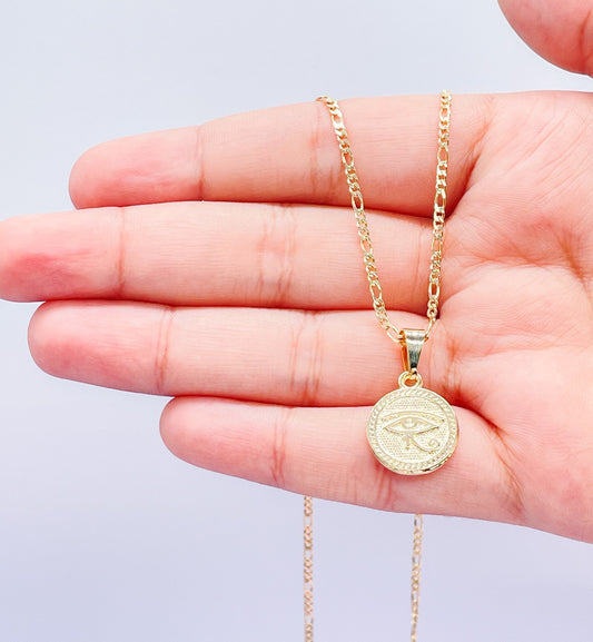 18k Gold Filled Eye or Horus Medallion Pendant