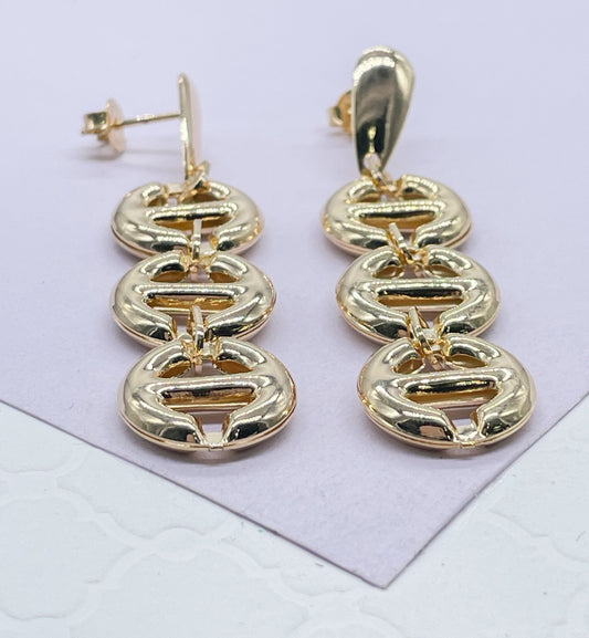 18k Gold Filled Wide Puffy Mariner Link Chandelier Earring
