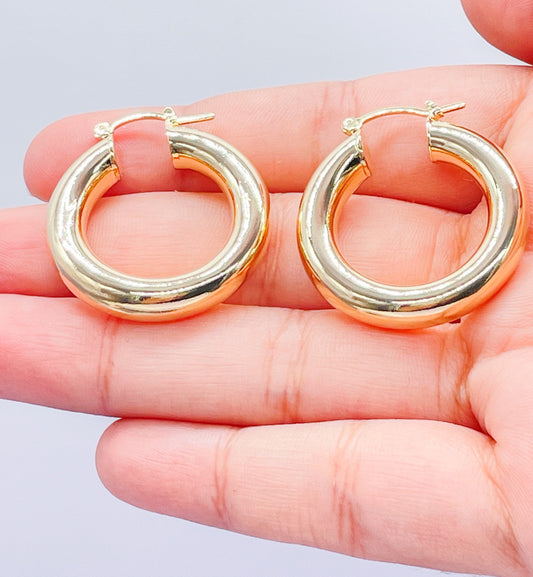 18k Gold Filled 6mm Thick Classic Smooth Hoop Earrings