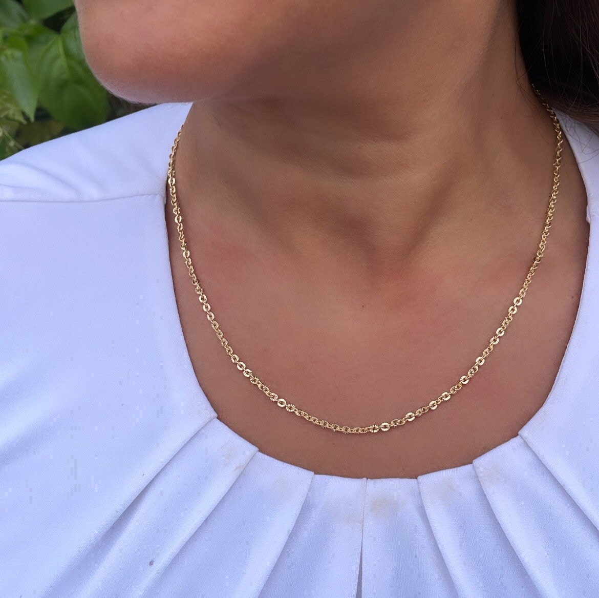 18k Gold Filled Thin Crushed Style Chunky Curb Layer Chain