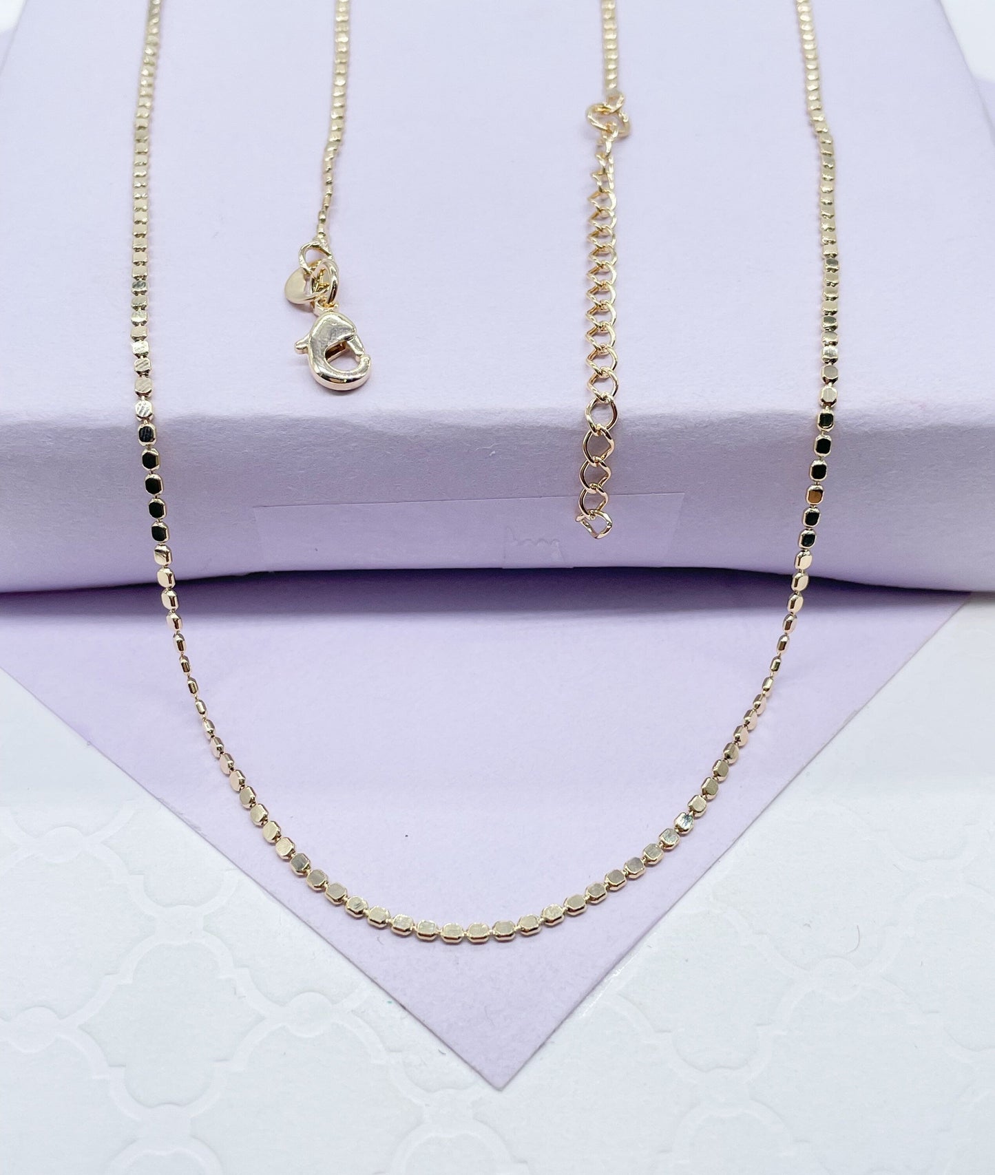 18k Gold Filled 1.5mm Dainty Flat Beaded Chain