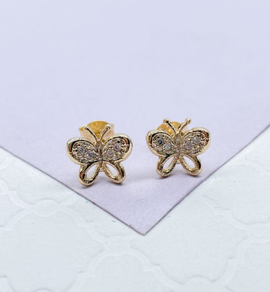 18k Gold Filled Dainty Butterly Earring With CZ Top wings