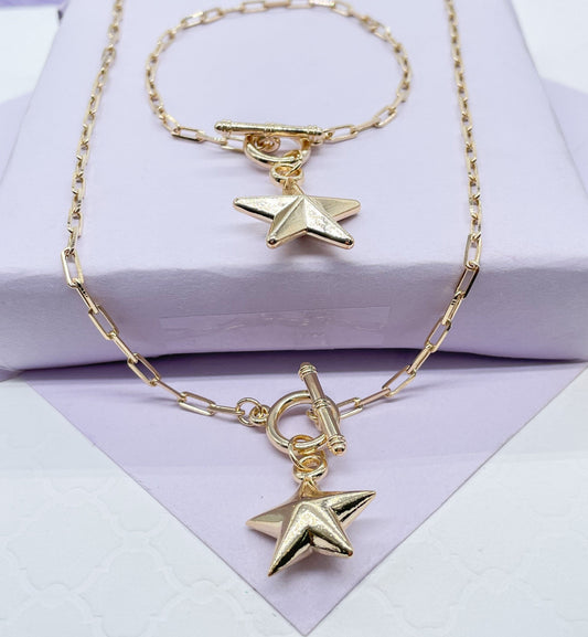 18k Gold Filled PaperClip Toggle Choker With Star Pendant