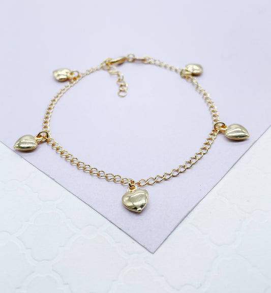 18k Gold Filled Curb Link Plain Bracelet With Heart Charm