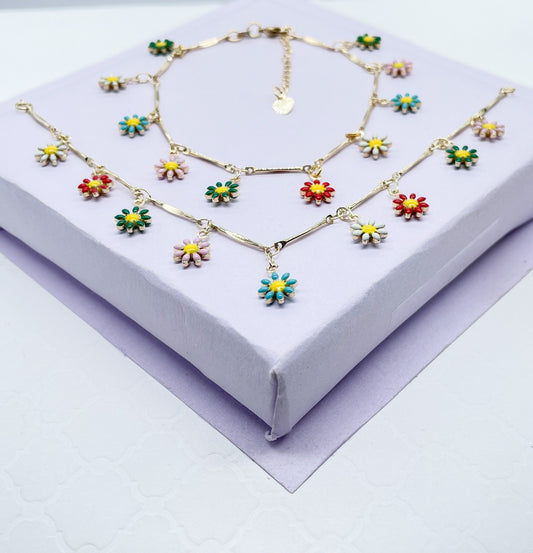 18k Gold Filled Colorful Enamel Flower Set