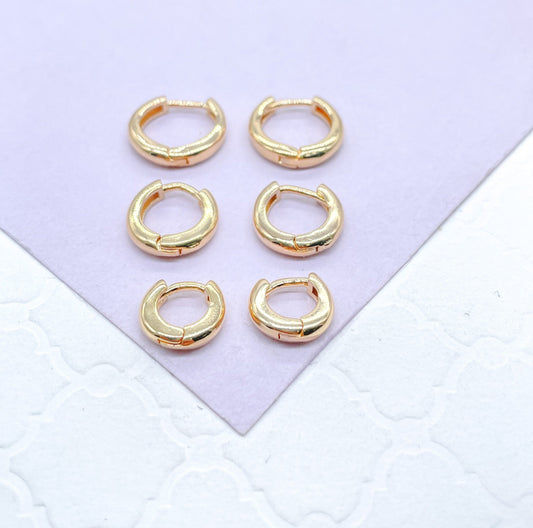 18k Gold Filled Set of 3 Huggie Hoops, Trio Earrings