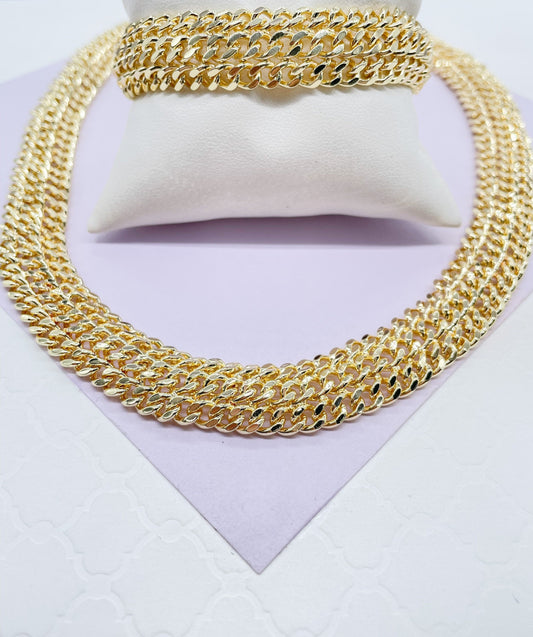 18k Gold Filled Thick Plain Cuban Link Fancy Set