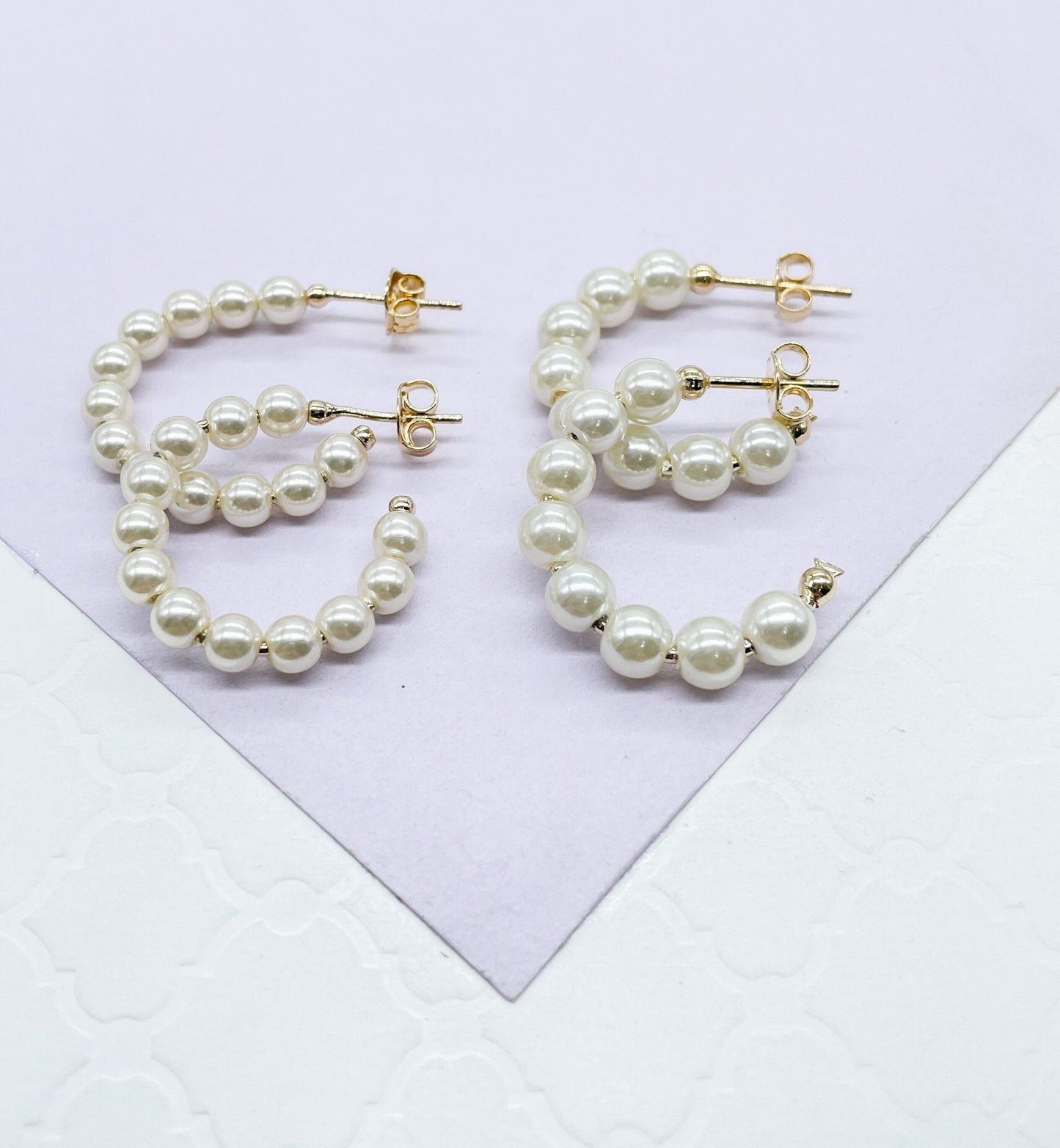 18k Gold Filled Open Plain Pearl Hoop