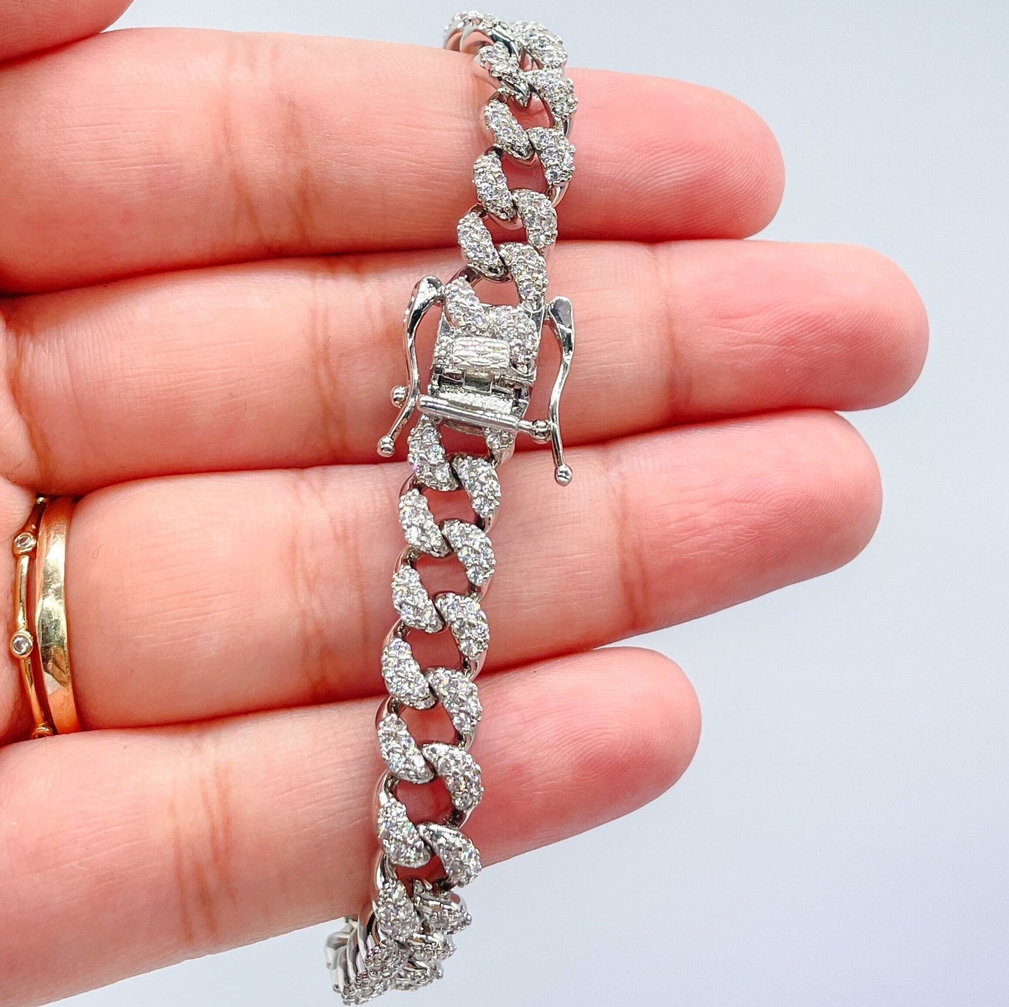 Silver Filled With Rodium Cuban Link CZ Stone Bracelet