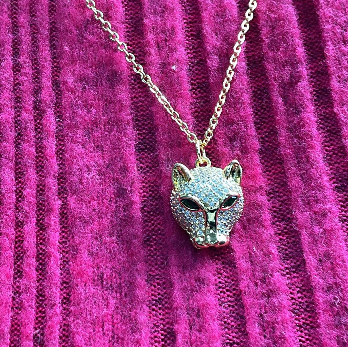 18k Gold Filled Large Panther Charm Necklace With Curb Chain