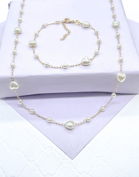 18k Gold Filled Heart Shaped Faux Pearl Set