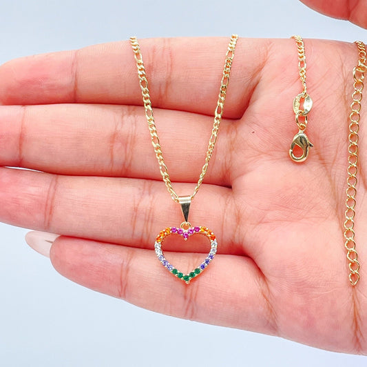 18k Gold Filled Colorful Pendant, Rainbow Cz Heart Pendant
