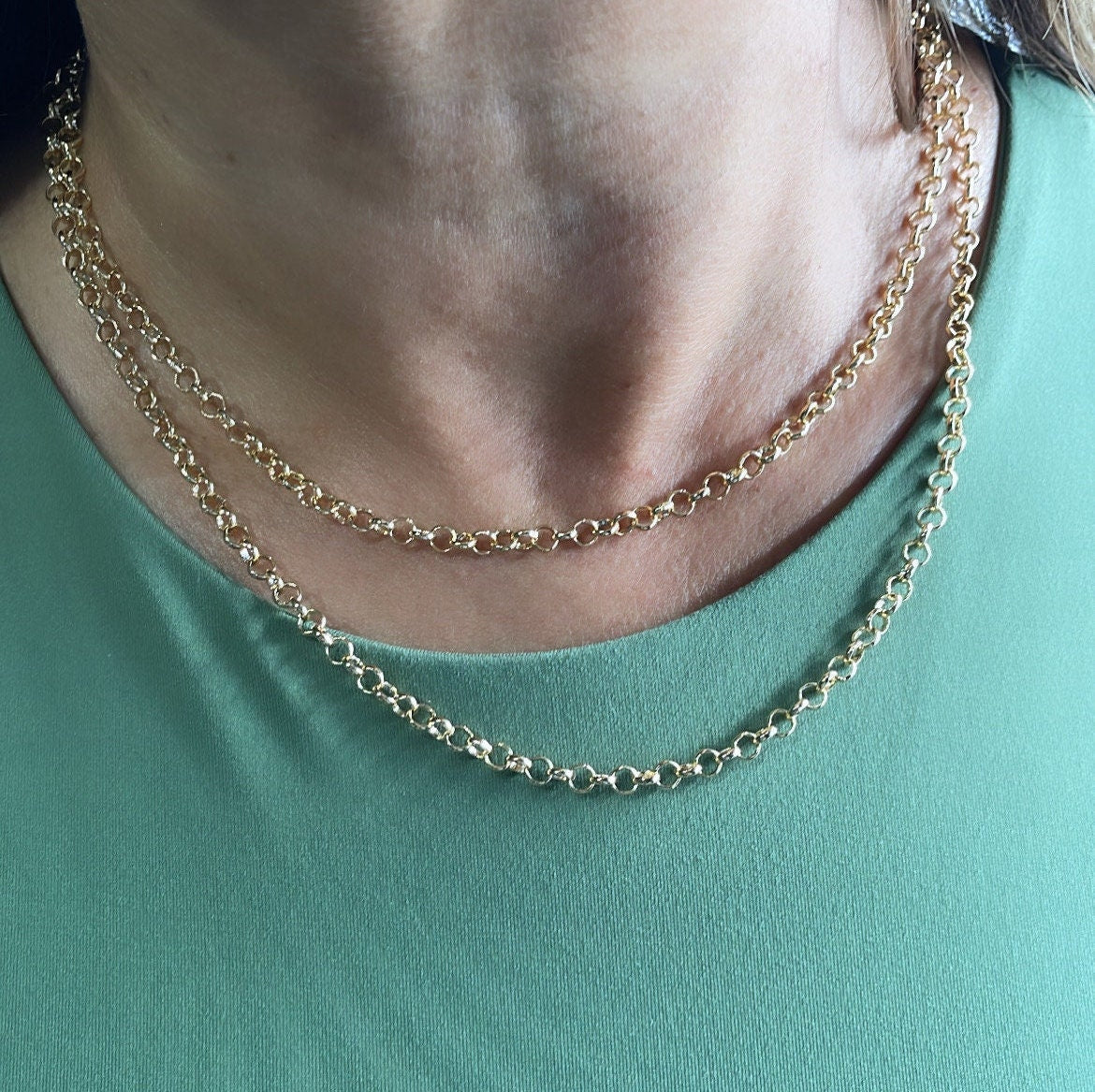 18k Gold Filled 4mm Rolo Chain, Dainty chains, Plain Chain