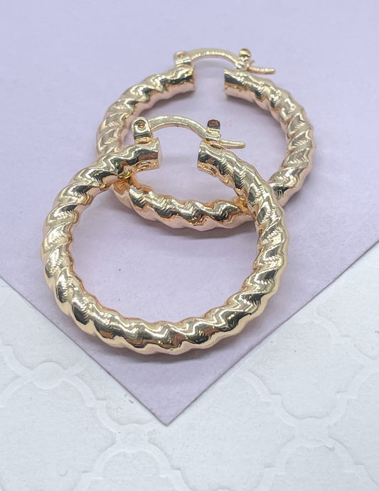 18k Gold Filled Smooth Twisted Hoop Earrings