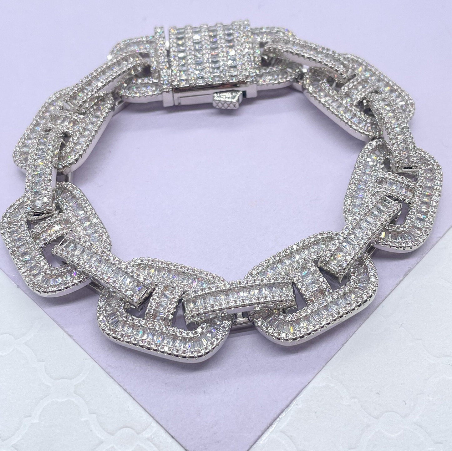 18k Silver Filled Bracelet Fully Surrounded With Baguette Stone and CZ Stone