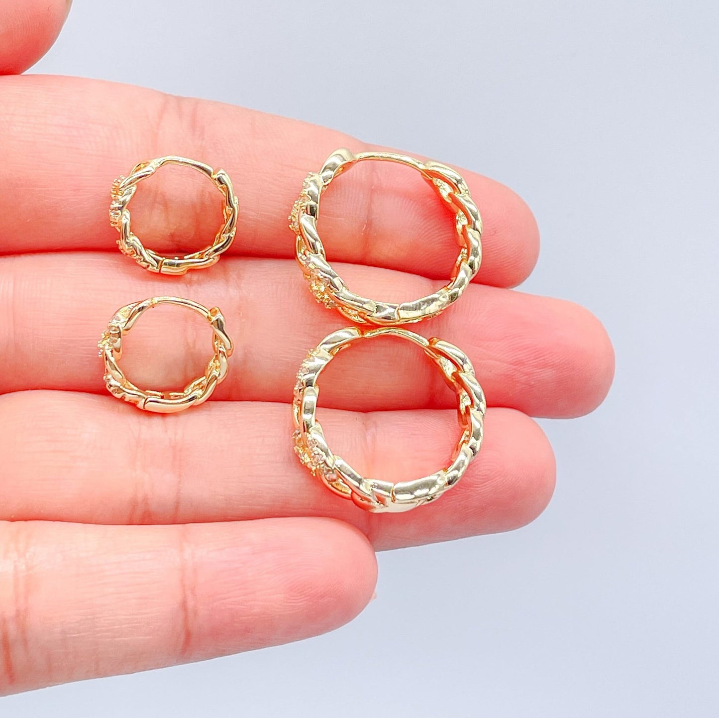 18k Gold Filled Chain Link Huggie Earring With CZ Stones