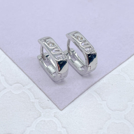 18k Gold Filled & Silver Filled Small “Love” Square Hoop