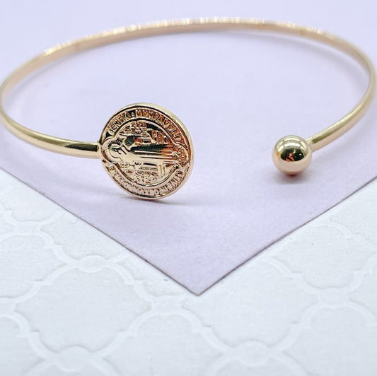 18k Gold Filled XL Cuff Bracelet with Engraved San Benito Ends
