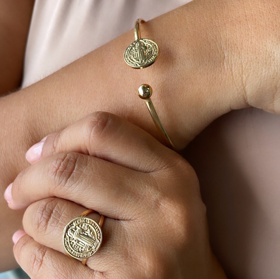 18k Gold Filled XL Cuff Bracelet with Engraved San Benito Ends